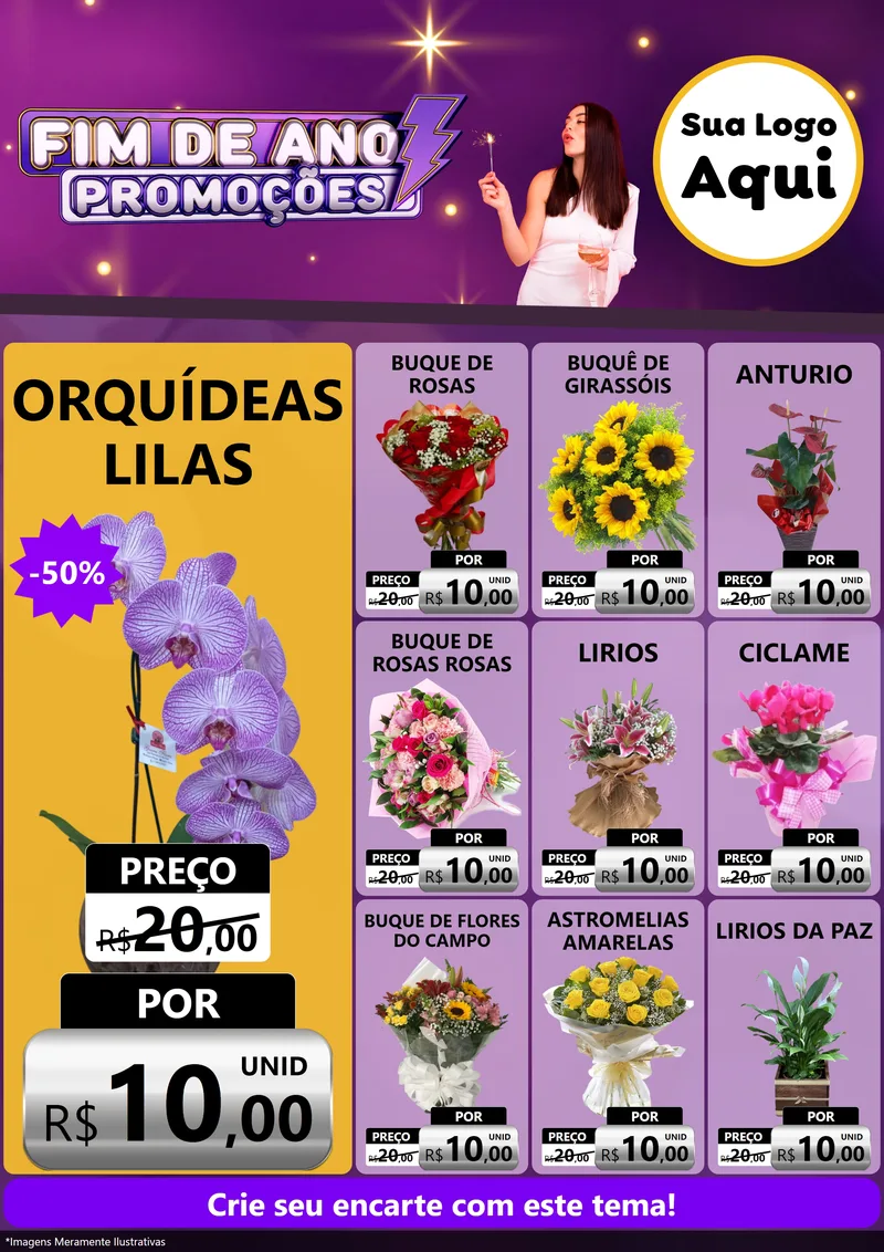 Modelo de Encarte para Encarte A4 Vertical com o tema Fim de Ano Promoções para Floricultura e jardim