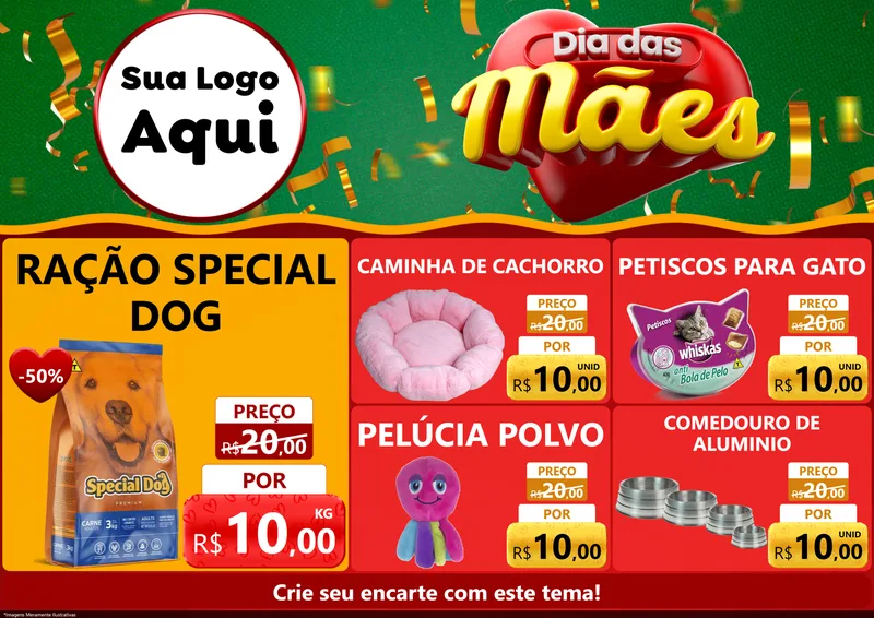 Modelo de Encarte para Encarte A4 Horizontal com o tema Dia das Mães para Pet Shop