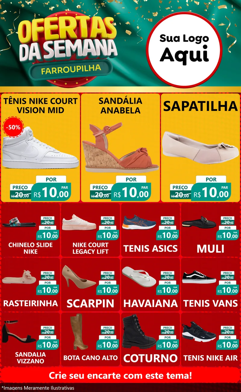 Modelo de Encarte para Encarte Grande com o tema Ofertas da Semana Farroupilha para Calçados