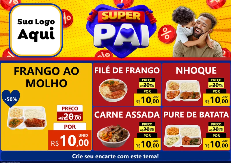 Modelo de Encarte para Encarte A4 Horizontal com o tema Super Pai para Restaurante