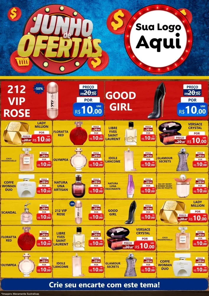 Modelo de Encarte para Encarte A4 Vertical com o tema Junho de Ofertas para Perfumes