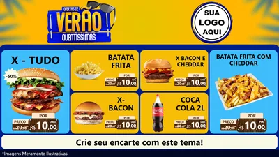 Modelo de TV para TV Horizontal com o tema Ofertas de Verão Quentíssimas para Hamburgueria