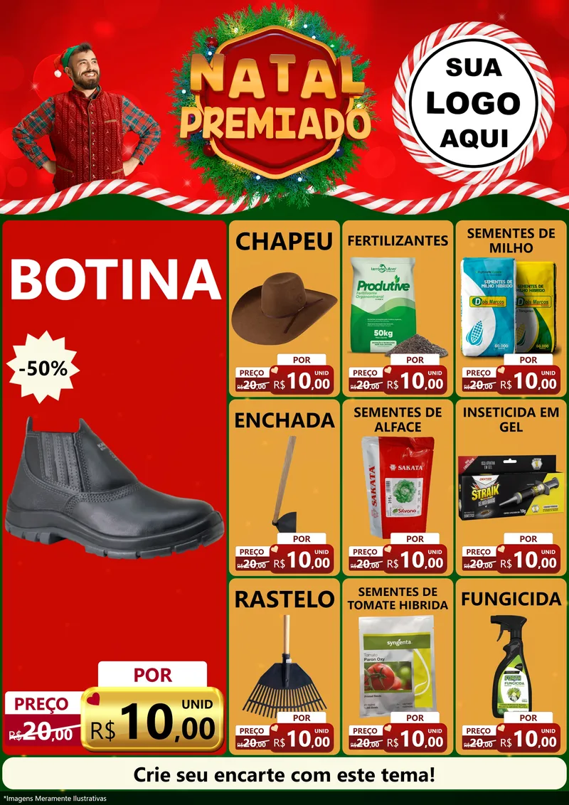 Modelo de Encarte para Encarte A4 Vertical com o tema Natal Premiado para Agropecuária