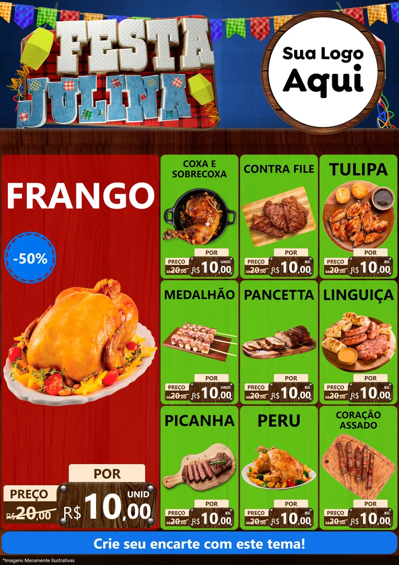 Modelo de Encarte para Encarte A4 Vertical com o tema Festa Julina para Assados