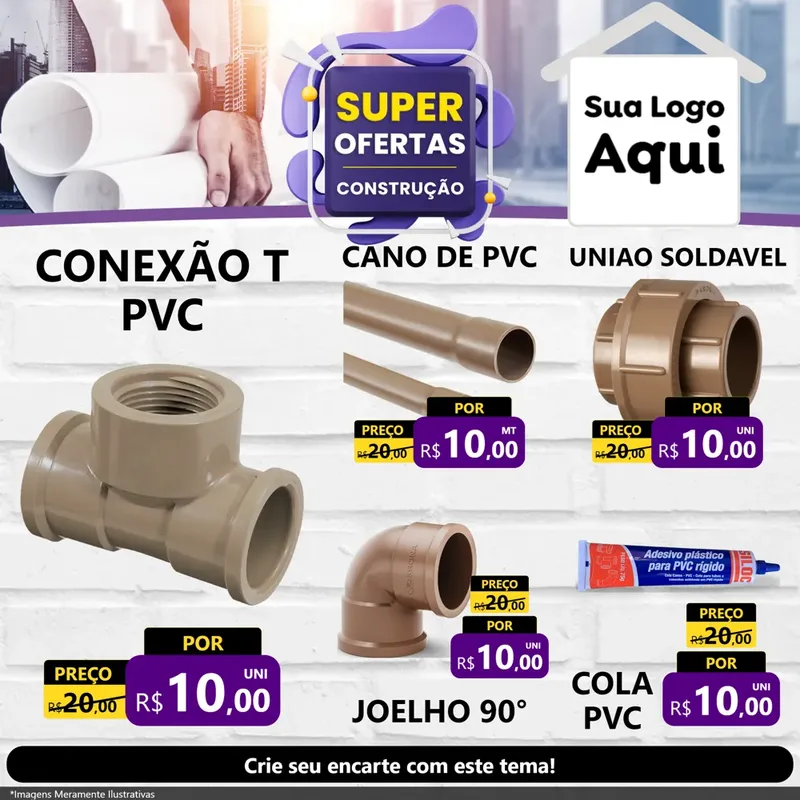Modelo de Rede Social para Feed Facebook com o tema Super Ofertas - Construção para Tubos e conexões