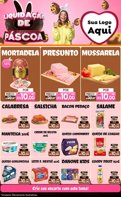 Modelo de Encarte para Encarte Grande com o tema Liquidação de Páscoa para Frios e Laticínios