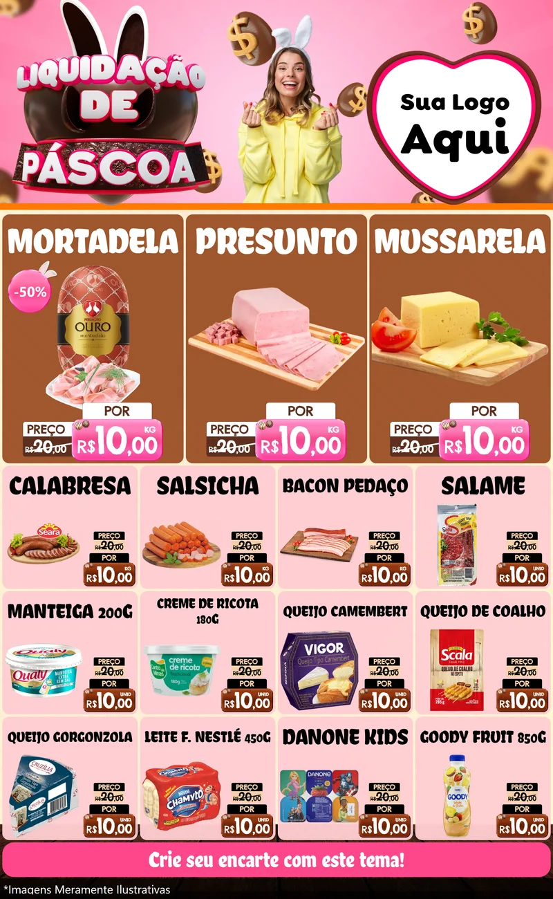 Modelo de Encarte para Encarte Grande com o tema Liquidação de Páscoa para Frios e Laticínios