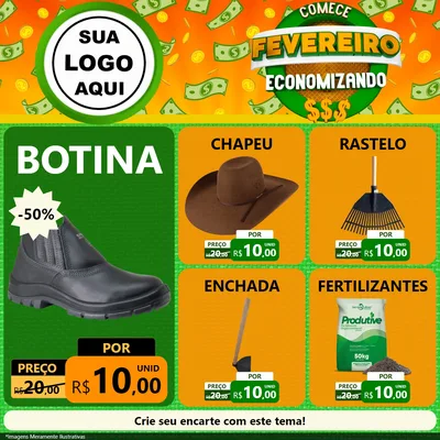 Modelo de Rede Social para Feed Facebook com o tema Comece Fevereiro Economizando para Agropecuária