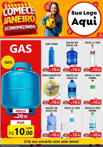 Modelo de Encarte para Encarte A4 Vertical com o tema Comece Janeiro Economizando para Água e gás