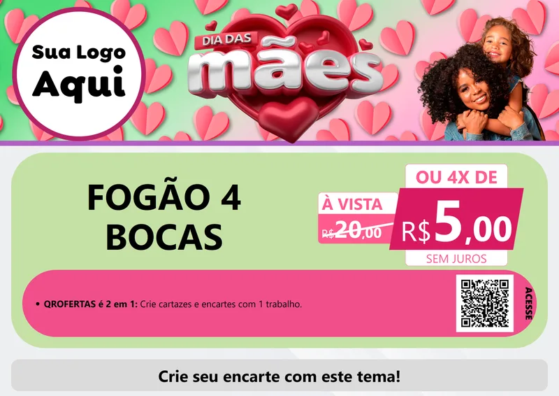 Modelo de Cartaz para Cartaz A4 Horizontal com o tema Dia das Mães para Móveis e Eletro