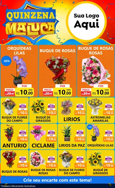 Modelo de Encarte para Encarte Grande com o tema Quinzena Maluca para Floricultura e jardim