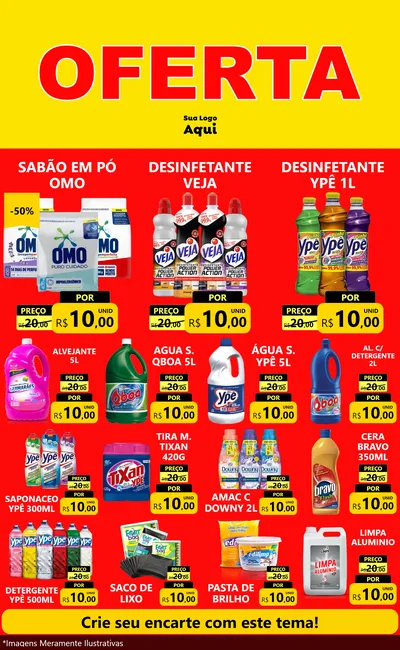 Modelo de Encarte para Encarte Grande com o tema OFERTA - Vermelho Cartaz para Produtos de Limpeza