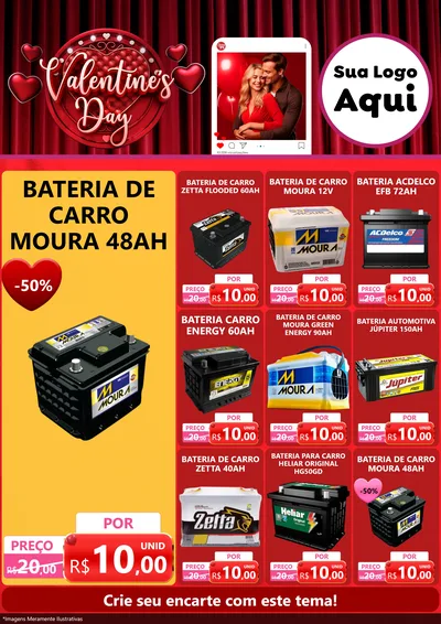 Modelo de Encarte para Encarte A4 Vertical com o tema Valentine's Day para Baterias Elétricas