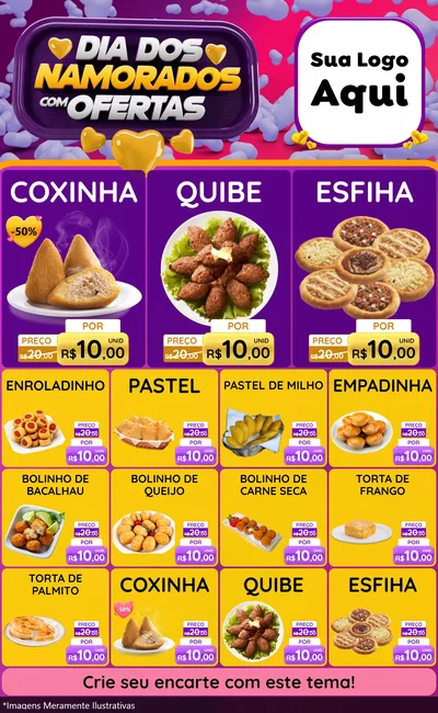 Modelo de Encarte para Encarte Grande com o tema Dia Dos Namorados Com Ofertas para Salgadaria