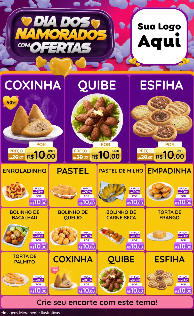 Modelo de Encarte para Encarte Grande com o tema Dia Dos Namorados Com Ofertas para Salgadaria