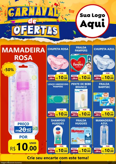 Modelo de Encarte para Encarte A4 Vertical com o tema Carnaval de Ofertas para Bebês