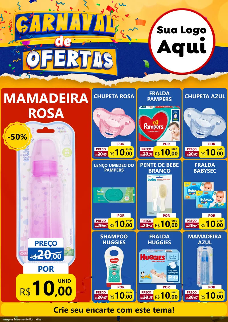 Modelo de Encarte para Encarte A4 Vertical com o tema Carnaval de Ofertas para Bebês