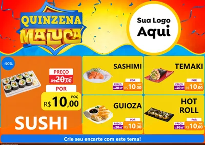 Modelo de Encarte para Encarte A4 Horizontal com o tema Quinzena Maluca para Comida japonesa