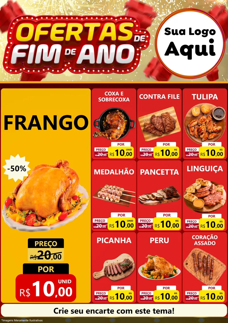Modelo de Encarte para Encarte A4 Vertical com o tema Ofertas de Fim de Ano para Assados