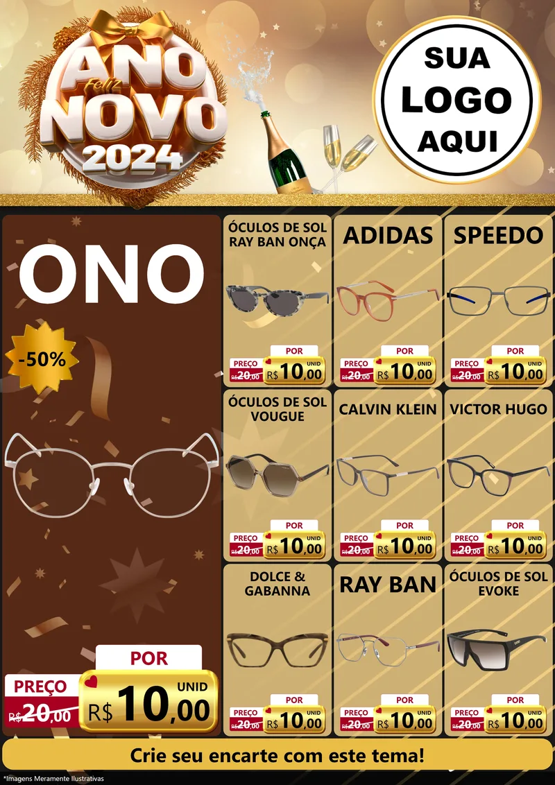 Modelo de Encarte para Encarte A4 Vertical com o tema Feliz Ano Novo 2027 para Óticas