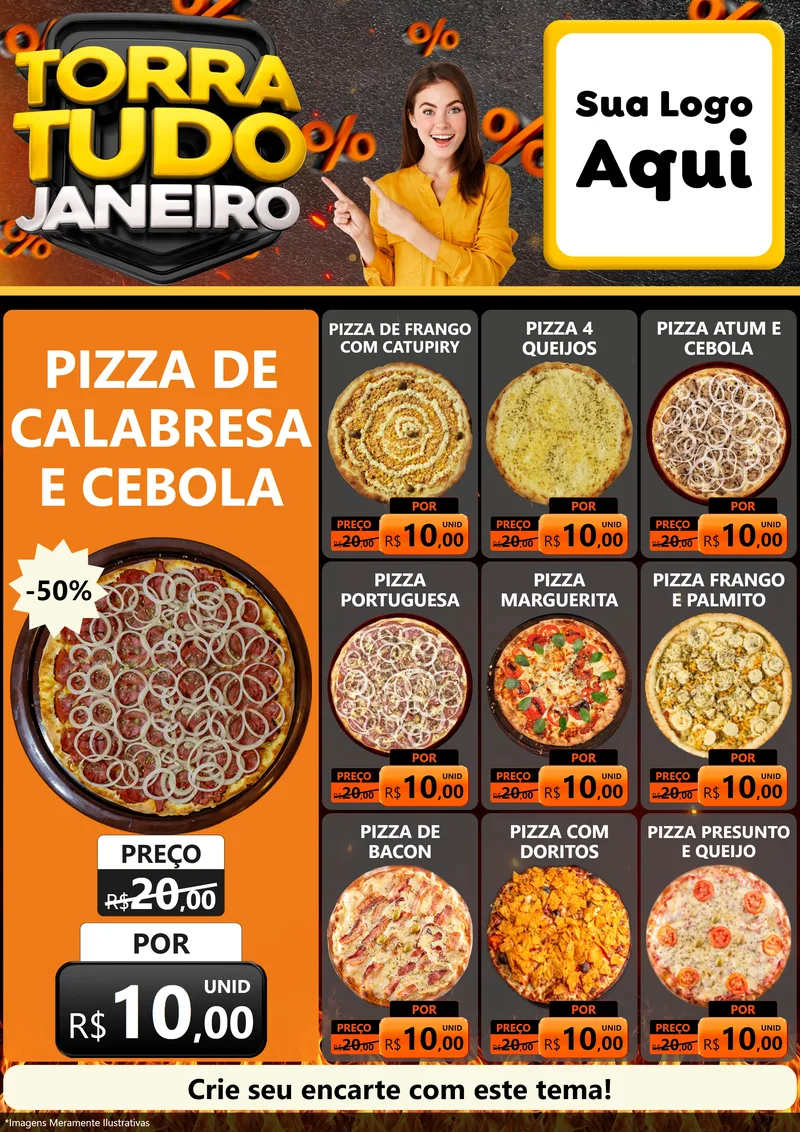 Modelo de Encarte para Encarte A4 Vertical com o tema Torra Tudo Janeiro para Pizzaria
