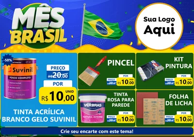 Modelo de Encarte para Encarte A4 Horizontal com o tema Mês do Brasil para Tintas e Ferramentas