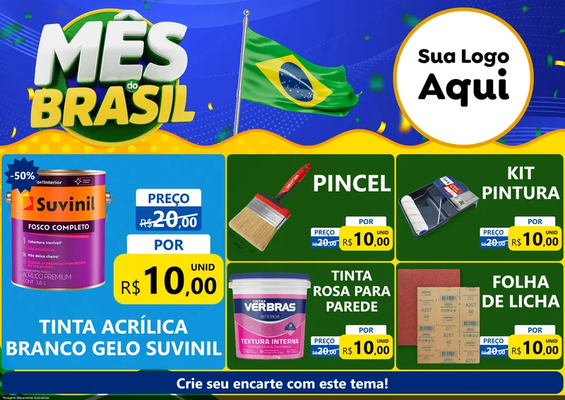 Modelo de Encarte para Encarte A4 Horizontal com o tema Mês do Brasil para Tintas e Ferramentas