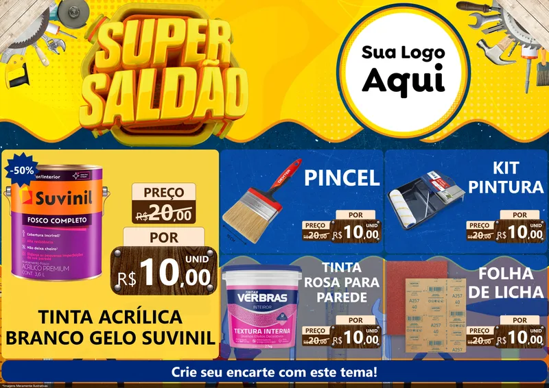 Modelo de Encarte para Encarte A4 Horizontal com o tema Super Saldão para Tintas e Ferramentas