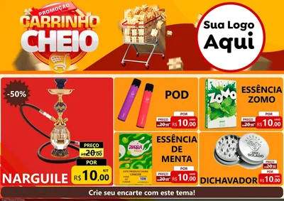 Modelo de Encarte para Encarte A4 Horizontal com o tema Promoção carrinho cheio para Tabacaria