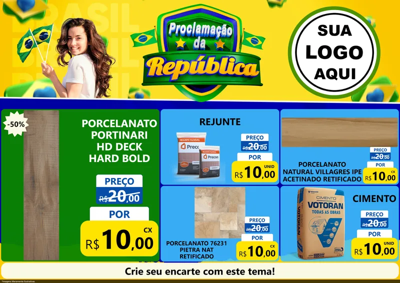 Modelo de Encarte para Encarte A4 Horizontal com o tema Proclamação da República para Pisos e revestimentos