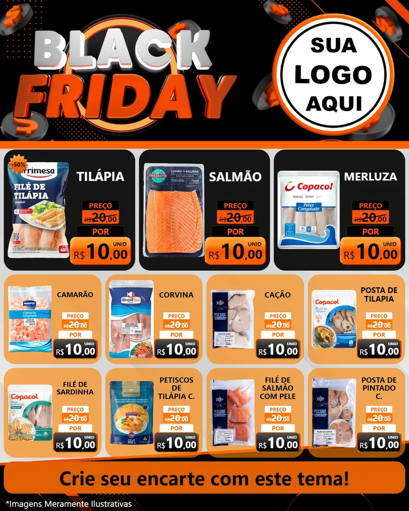 Modelo de Rede Social para Feed Instagram com o tema Black Friday para Peixaria