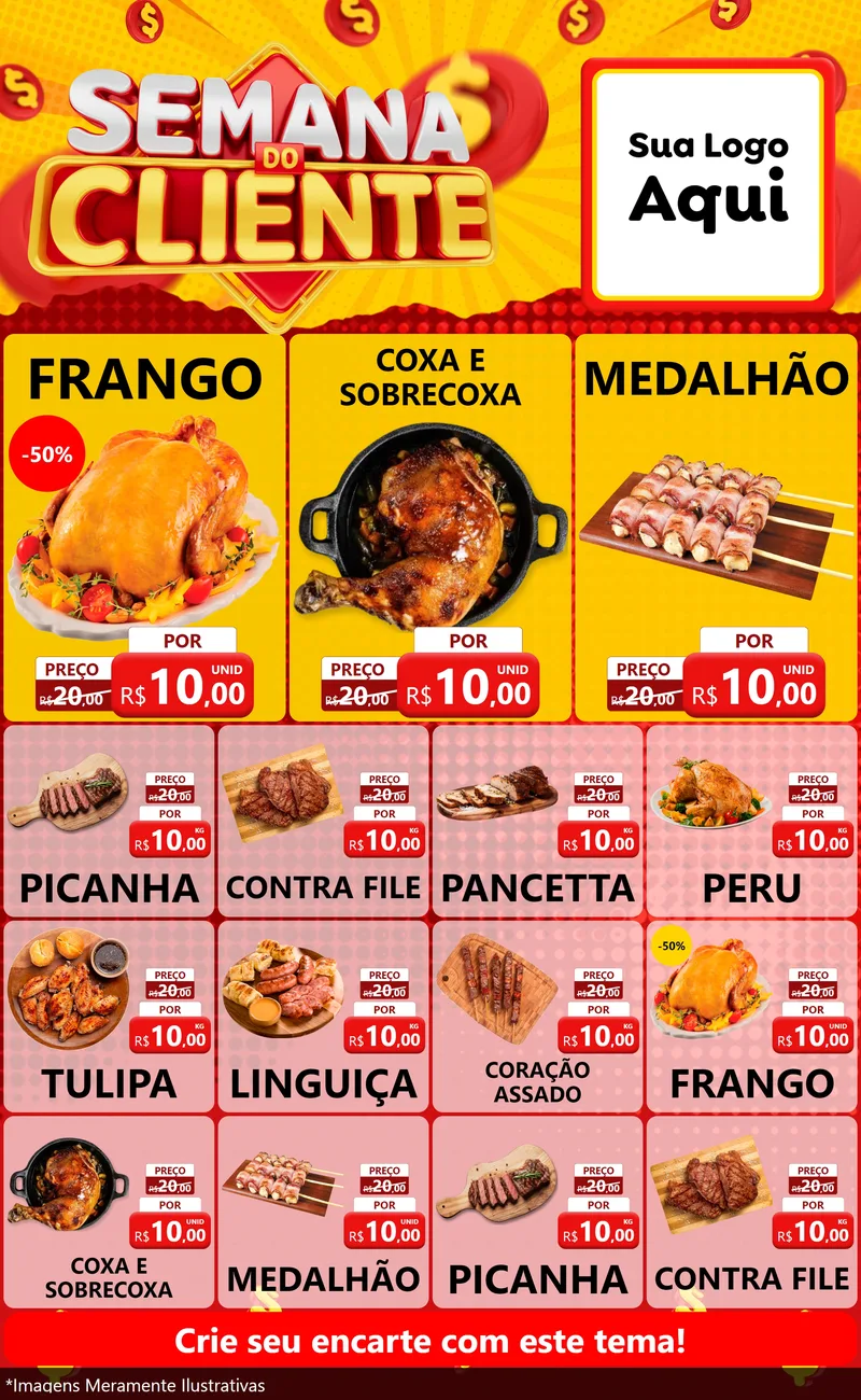 Modelo de Encarte para Encarte Grande com o tema Semana do Cliente para Assados