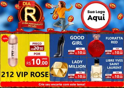 Modelo de Encarte para Encarte A4 Horizontal com o tema Dia R - O Dia Mais Barato Do Mês para Perfumes