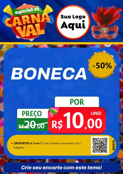 Modelo de Cartaz para Cartaz A4 Vertical com o tema Especial de Carnaval para Brinquedos