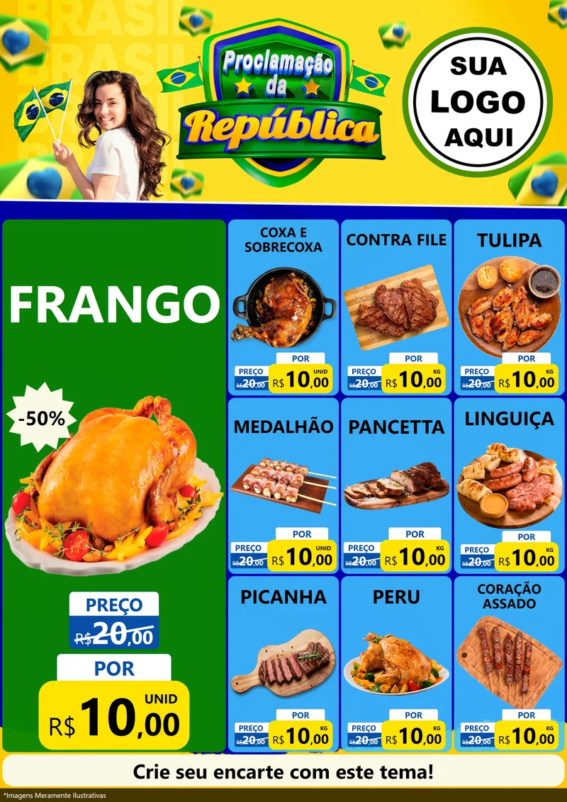 Modelo de Encarte para Encarte A4 Vertical com o tema Proclamação da República para Assados