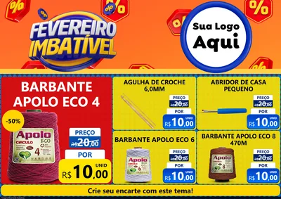 Modelo de Encarte para Encarte A4 Horizontal com o tema Fevereiro Imbatível para Armarinho e Aviamentos