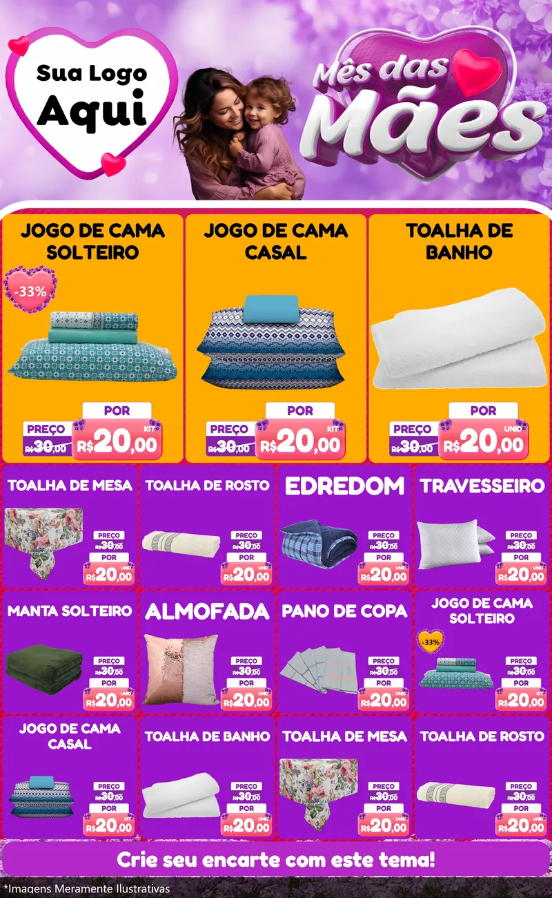 Modelo de Encarte para Encarte Grande com o tema Mês das Mães para Cama, Mesa e Banho