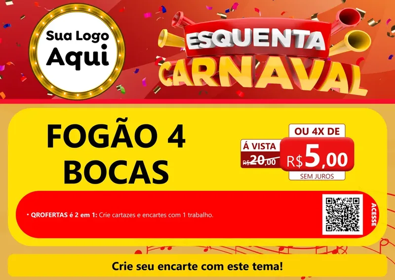 Modelo de Cartaz para Cartaz A4 Horizontal com o tema Esquenta Carnaval para Móveis e Eletro