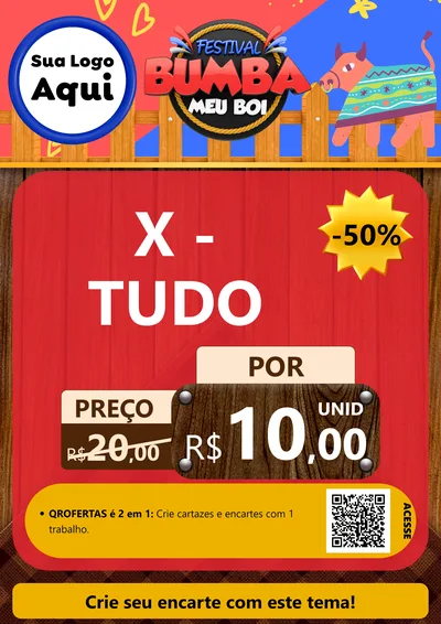 Modelo de Cartaz para Cartaz A4 Vertical com o tema Festival Bumba Meu Boi para Hamburgueria