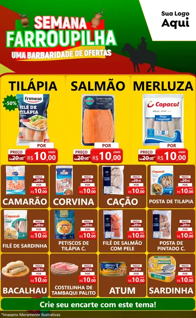 Modelo de Encarte para Encarte Grande com o tema Semana Farroupilha - Uma Barbaridade de Ofertas para Peixaria