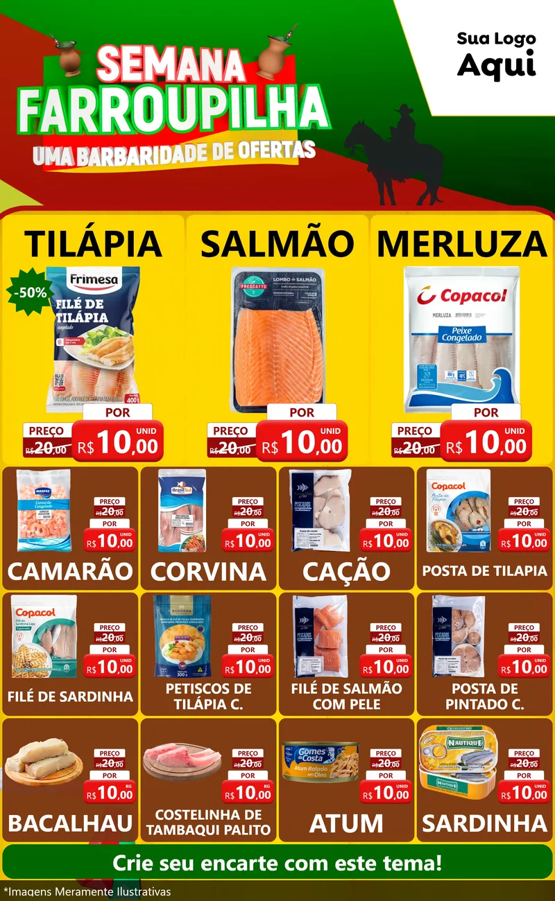 Modelo de Encarte para Encarte Grande com o tema Semana Farroupilha - Uma Barbaridade de Ofertas para Peixaria