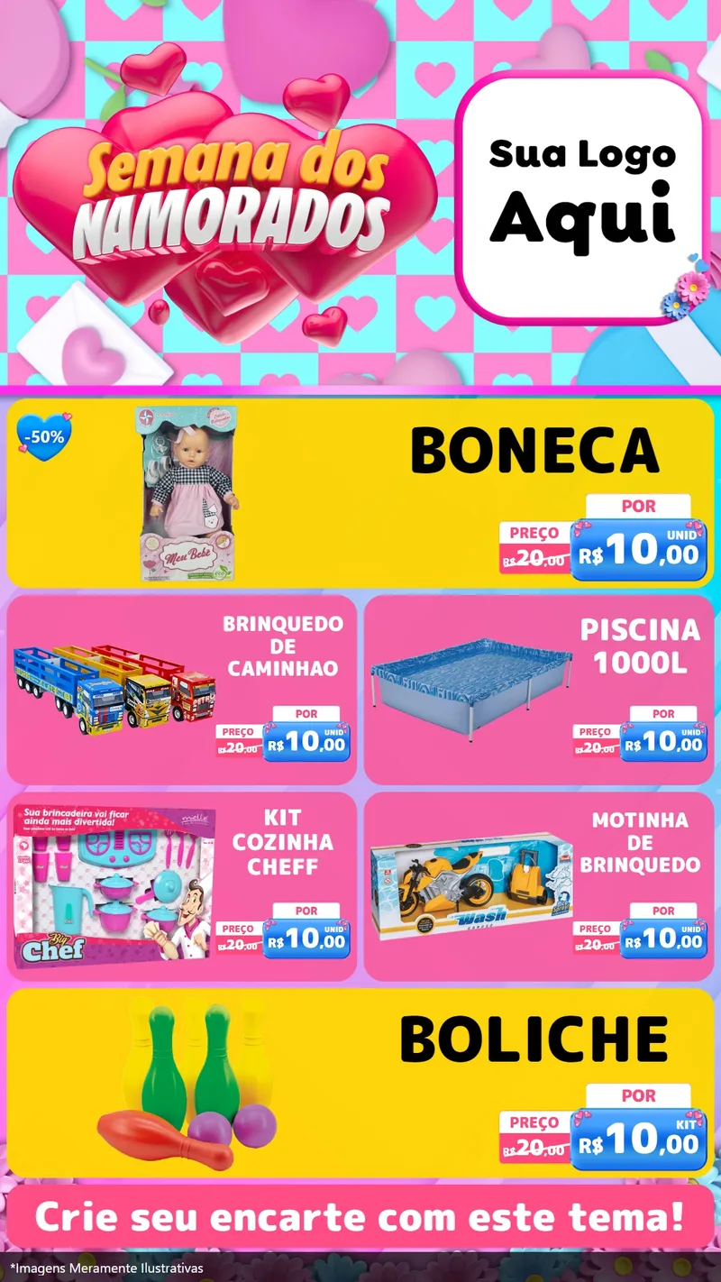 Modelo de TV para TV Vertical com o tema Semana dos Namorados para Brinquedos