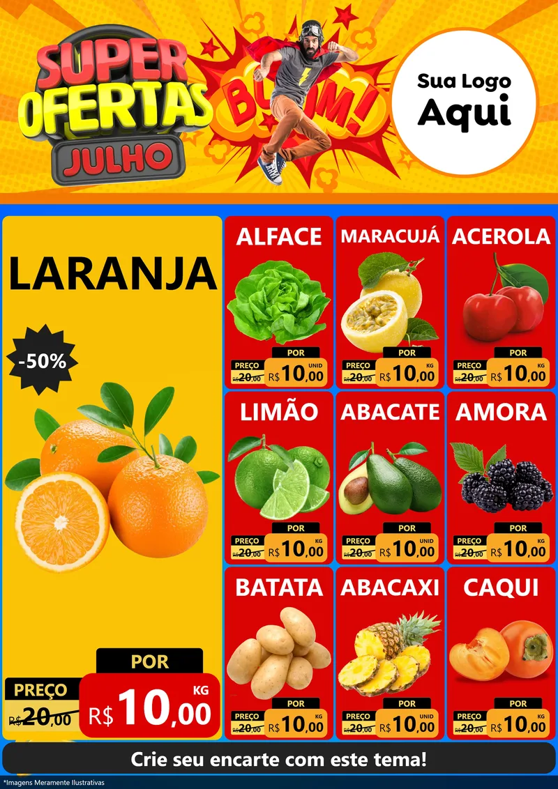 Modelo de Encarte para Encarte A4 Vertical com o tema Super Ofertas Julho para Hortifrúti
