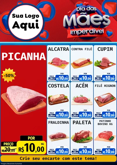 Modelo de Encarte para Encarte A4 Vertical com o tema Dia Das Mães Imperdível para Açougue
