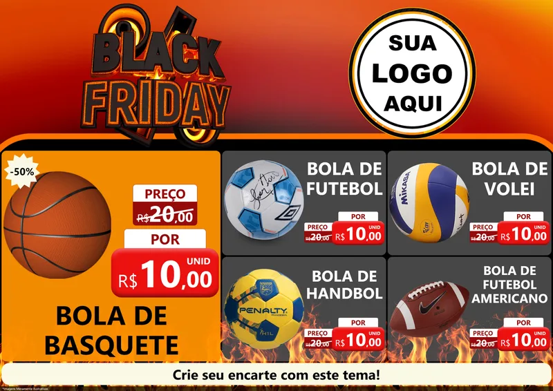 Modelo de Encarte para Encarte A4 Horizontal com o tema Black Friday para Artigos Esportivos