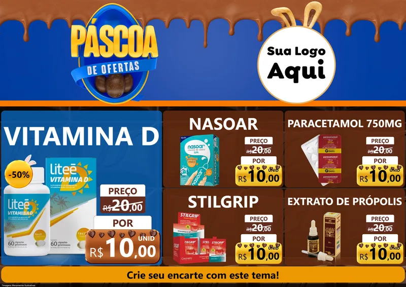 Modelo de Encarte para Encarte A4 Horizontal com o tema Páscoa de Ofertas para Farmácia