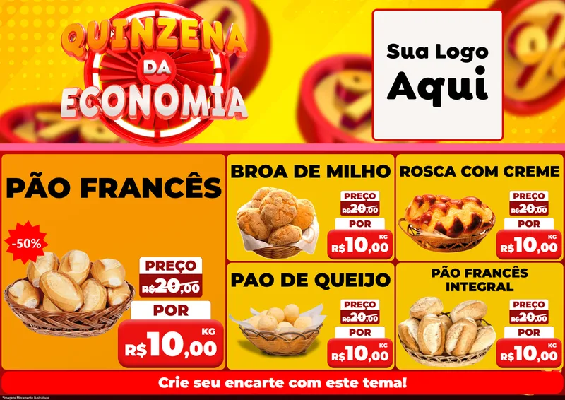 Modelo de Encarte para Encarte A4 Horizontal com o tema Quinzena Da Economia para Padaria