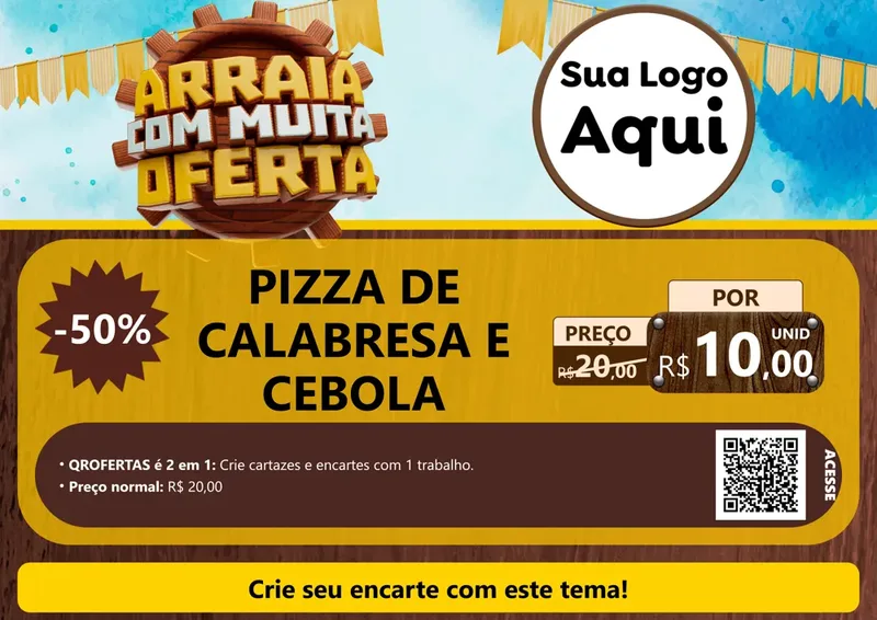 Modelo de Cartaz para Cartaz A4 Horizontal com o tema Ofertas de São João - Junina para Pizzaria