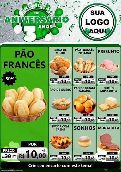 Modelo de Encarte para Encarte A4 Vertical com o tema Promoção de Aniversário - 3 Anos para Padaria