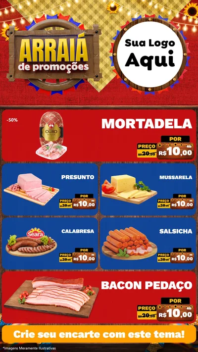 Modelo de TV para TV Vertical com o tema Arraiá de Promoções para Frios e Laticínios